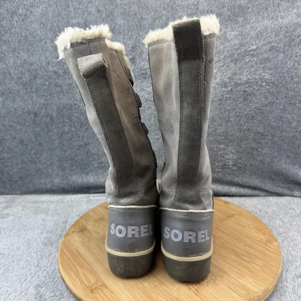 Sorel Tivoli High LI Boots Womens Size 6.5 Gray Suede Faux Fur Winter NL2093-052